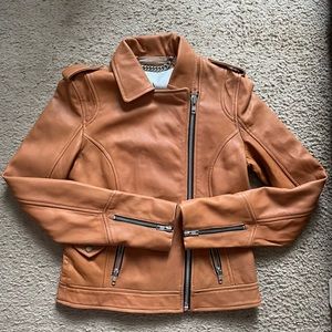 Tan Leather Biker Jacket